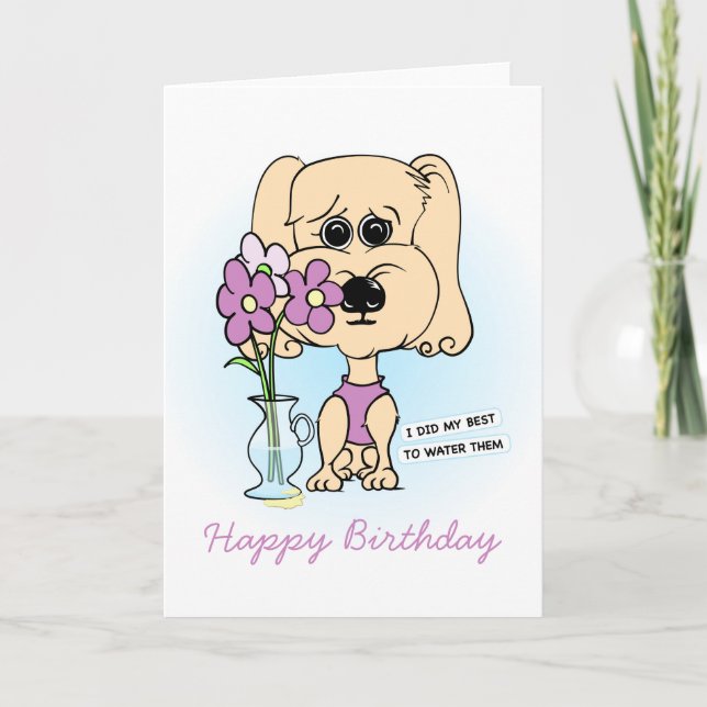 Cartão Cute Floral Dog Novelty Cartoon Birthday Card (Frente)