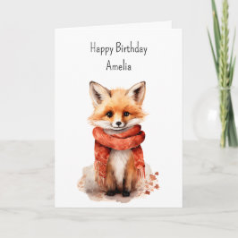 Cartão Cute Fox Pup in a Red Scarf Birthday