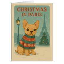 Cute French Bulldog Christmas in Paris Folded Card