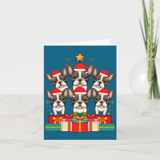 Cartão Cute French Bulldog Le Frenchie Christmas Tree Xma (Frente)