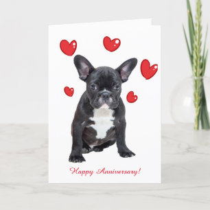 Cartão Cute French Bulldog Red Hearts Anniversary Card
