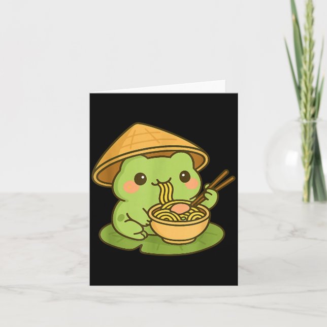 Cartão Cute Frog Eating Ramen Anime Japanese Men Women Ki (Frente)