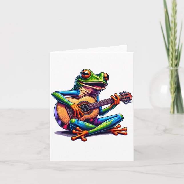 Cartão Cute Frog Playing A Guitar Dont Worry Be Hoppy _1  (Frente)