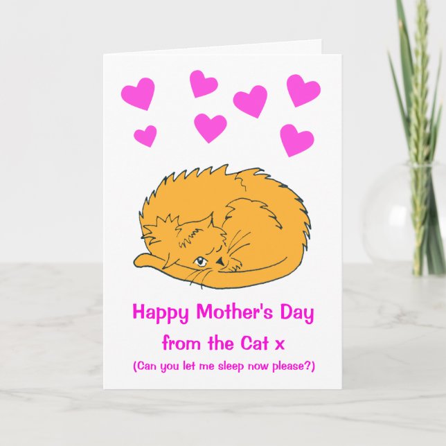 Cartão Cute From the Sleeping Cat Mothers Day Card (Frente)