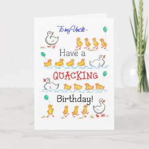 Cartão Cute Fun Ducklings Quacking Birthday, for Uncle