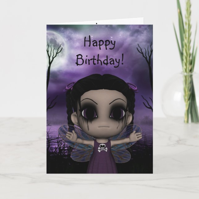 Cartão Cute Fun Gothic Fairy Happy Birthday 3 (Frente)