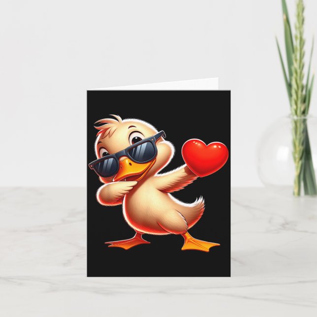 Cartão Cute Funny Cool Duck Dabbing Heart Valentines Day  (Frente)