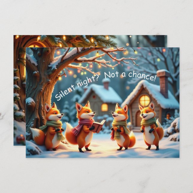 Cartão Cute Funny No Silent Night Foxes Christmas Card (Frente/Verso)