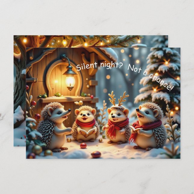 Cartão Cute Funny No Silent Night Hedgehog Christmas Card (Frente/Verso)