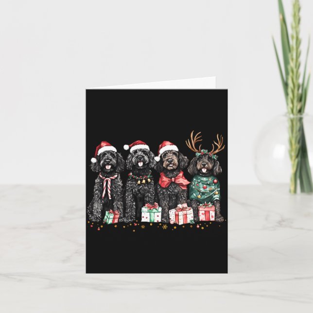Cartão Cute Funny Reindeer Santa Black Goldendoodle Dogs  (Frente)