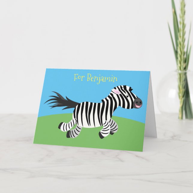 Cartão Cute funny zebra running cartoon illustration (Frente)