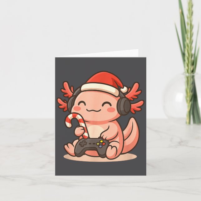 Cartão Cute Gamer Axolotl Christmas Design  (Frente)