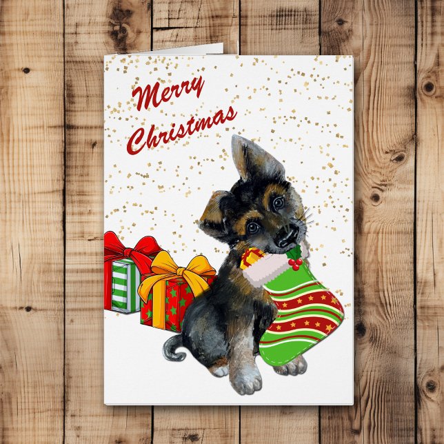 Cartão Cute German Shepherd Puppy and Stocking (Criador carregado)