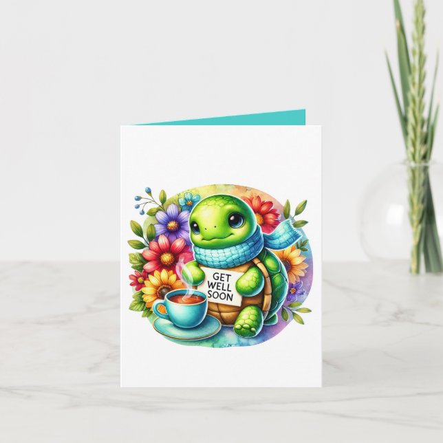 Cartão Cute get well soon turtle add message  (Frente)