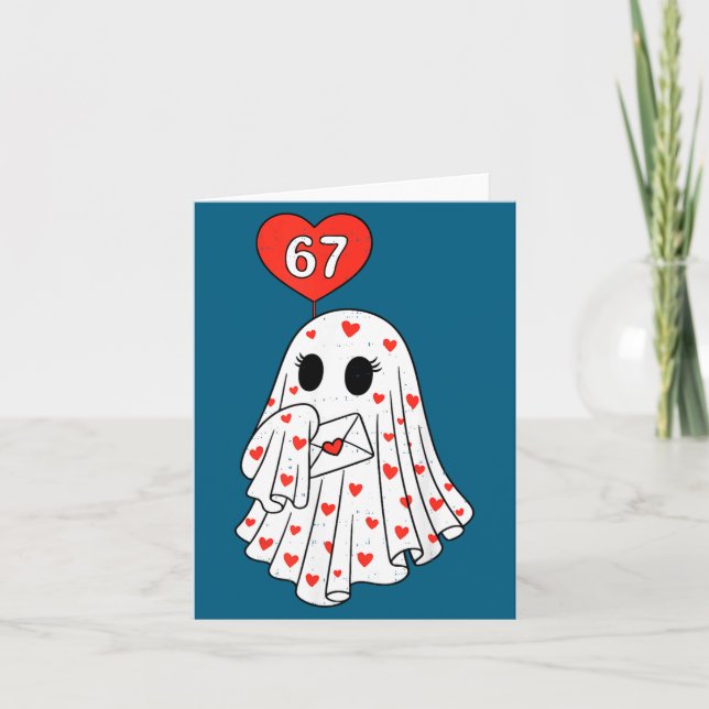 Cartão Cute Ghost 6 7 Six Seven Meme Valentines Day Men W (Frente)