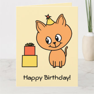 Cartão Cute Ginger Kitten Wearing a Birthday Hat.