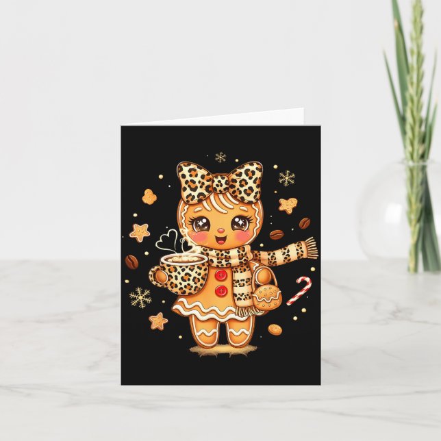 Cartão Cute Gingerbread Leopard Christmas Xmas Girl Women (Frente)