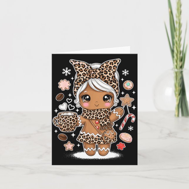 Cartão Cute Gingerbread Leopard Christmas Xmas Girl Women (Frente)