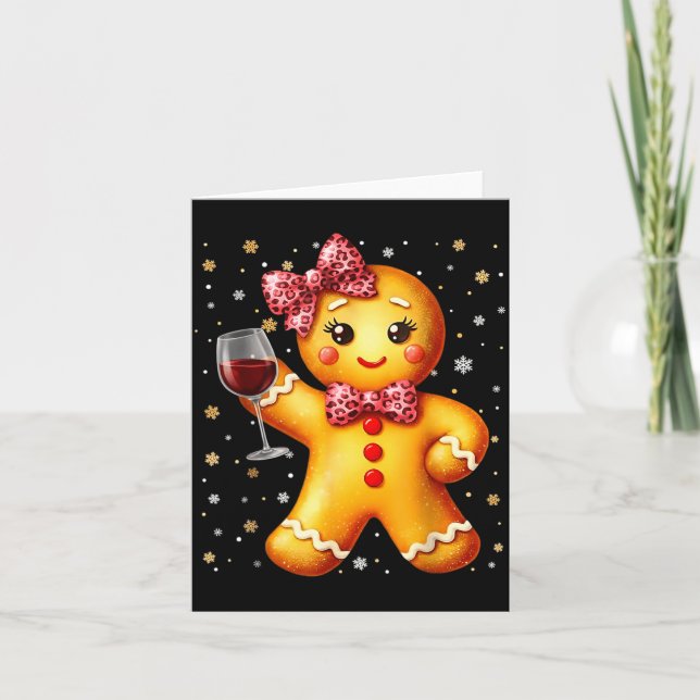 Cartão Cute Gingerbread Leopard Coquette Christmas Wine X (Frente)