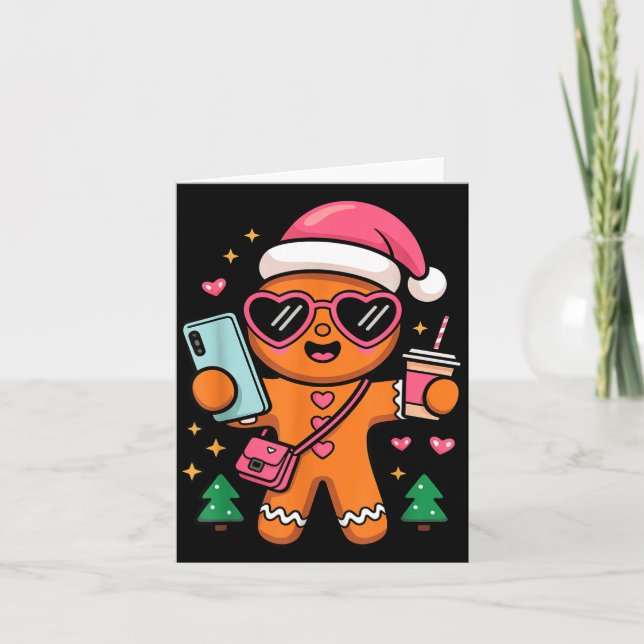 Cartão Cute Gingerbread Taking Selfie Christmas Pajama To (Frente)