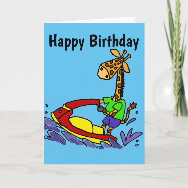 Cartão Cute Giraffe Jet Skiing Cartoon (Frente)