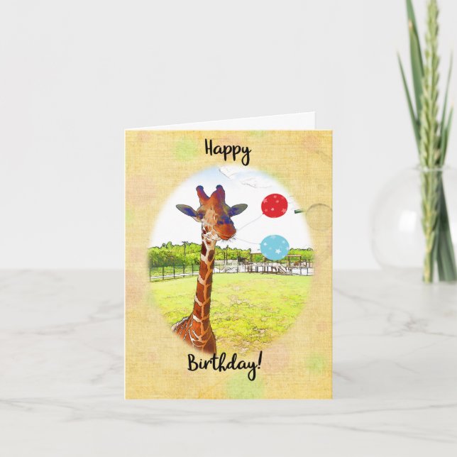 Cartão Cute Giraffe with Birthday Balloons (Frente)
