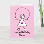 Cartão Cute Girl Skipping Rope Jumping Pink Birthday<br><div class="desc">Cute cartoon of a stick girl skipping or jumping rope.  Card has a pink background but it's easy to edit this to a different colour or a nice minimal white.  Easily personalise this card by editing the template text on the front and inside.  Thanks for viewing my designs!</div>