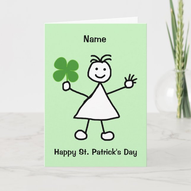 Cartão Cute Girl with Shamrock St Patrick's Day Card (Frente)