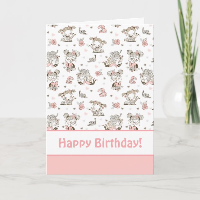 Cartão Cute Girls Reading Books Gift Ideas (Frente)