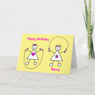 Cartão Cute Girls Skipping Birthday