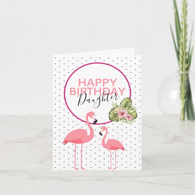 Cartão Cute Girly Tropical Flamingo Daughter Birthday (Frente)