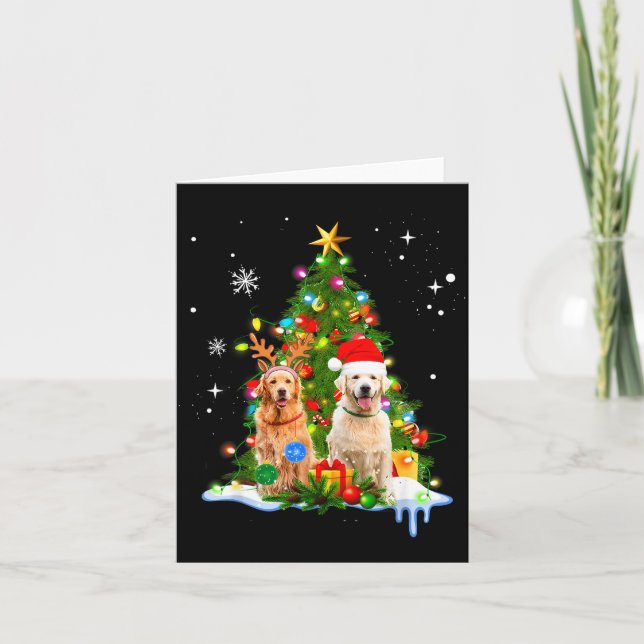 Cartão Cute Golden Retriever Christmas Tree  (Frente)