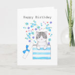 Cartão Cute Gray tabby Cat kitten floral Happy Birthday<br><div class="desc">From silly jokes to serious romantic statements, MiKa Art Zazzle shop has something for everyone. Canadiana, Japanese gifts, jewelry, cases for electronic devices, fun buttons, mug cups, ornaments, cards and posters….. Please take some time and look around. You may even find something you didn’t know you wanted! I’m curious about...</div>