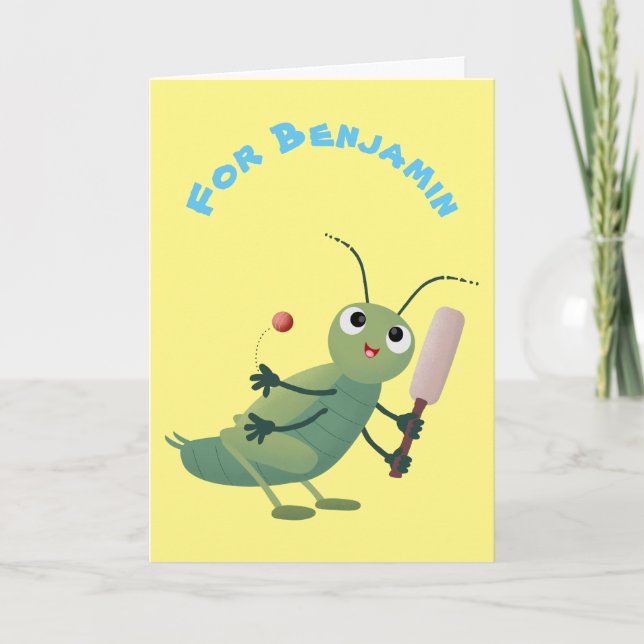 Cartão Cute green cricket insect cartoon illustration (Frente)