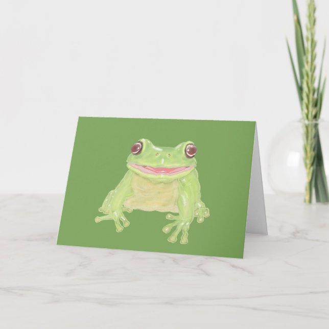 Cartão Cute Green Tree Frog - transparent. (Frente)