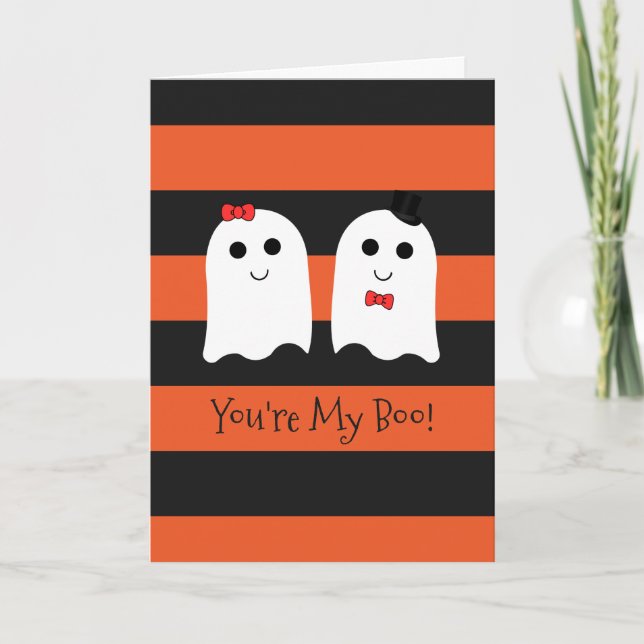Cartão Cute Halloween Couple Ghosts Greeting Card (Frente)