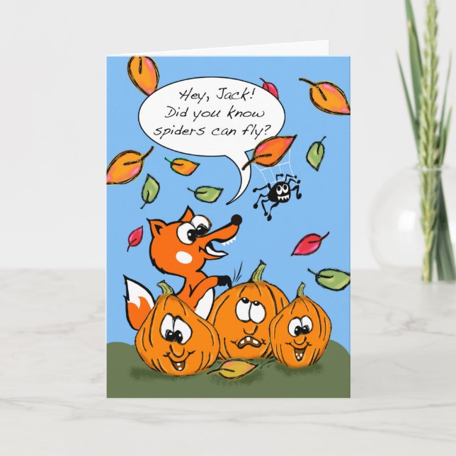 Cartão Cute Halloween for Kids with Fox and Flying Spider (Frente)