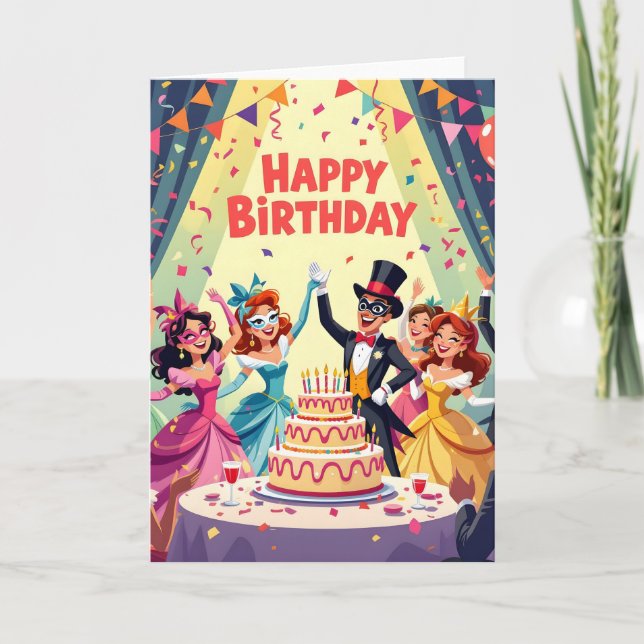 Cartão Cute Happy Birthday masquerade theme (Frente)
