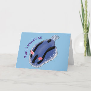 Cartão Cute happy blue nudibranch cartoon illustration