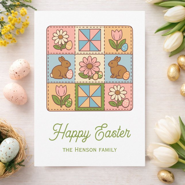 Cartão Cute Happy Easter Bunny Quilt Pattern  (Criador carregado)