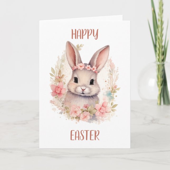 Cartão Cute Happy Easter Greeting Card with Bunny  (Frente)