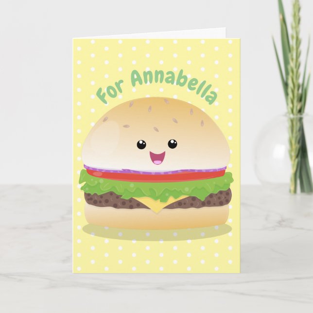 Cartão Cute happy kawaii hamburger cartoon (Frente)