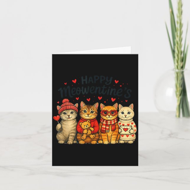 Cartão Cute Happy Meowentines Valentine Cats Love Men Wom (Frente)