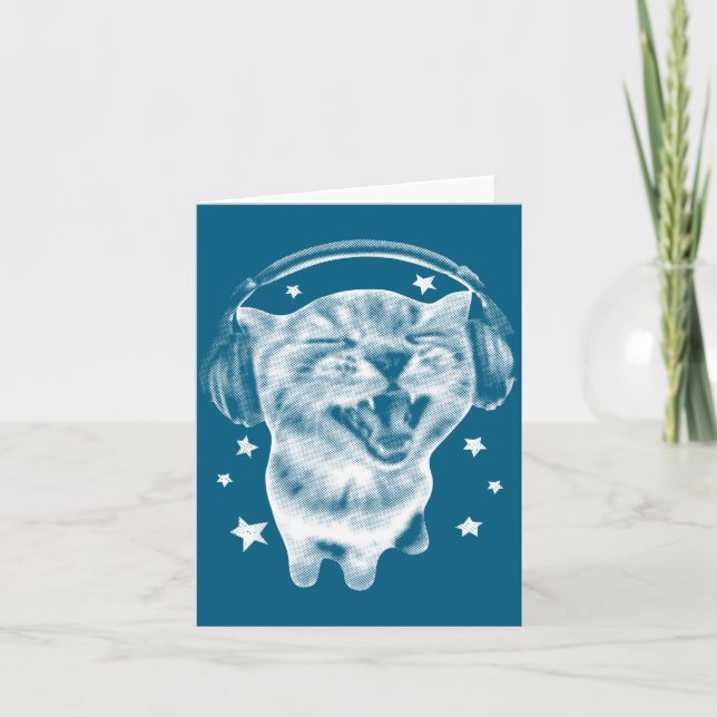 Cartão Cute Headphones Cat Funny Y2k Nge Silly Graphic Me (Frente)