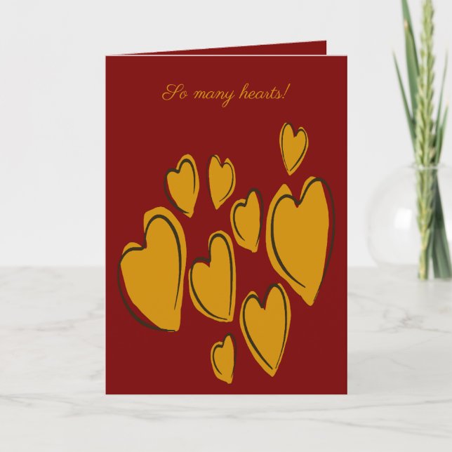 Cartão Cute Hearts Hand Drawn Yellow Romantic Doodle (Frente)