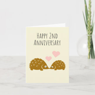 Cartão Cute Hedgehog Couple- Happy 2nd Anniversary