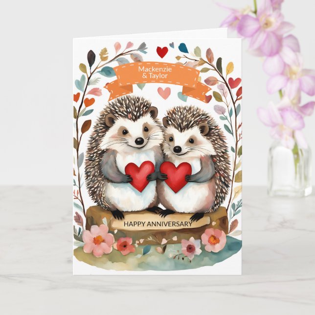 Cartão Cute Hedgehogs Hedgehugs personalizou o aniversári (Orquídea)