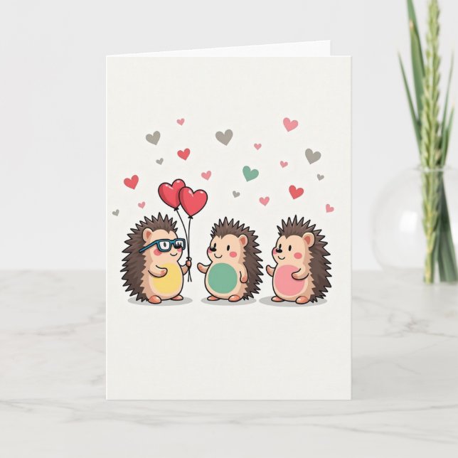 Cartão Cute Hedgehogs Love Hearts Card (Frente)