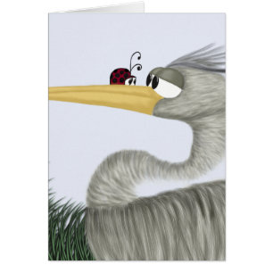 Cartão Cute Heron e Ladybug