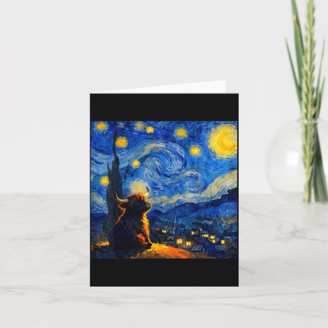 Cartão Cute Highland Baby Cow Graphic Van Gogh Style Star (Frente)